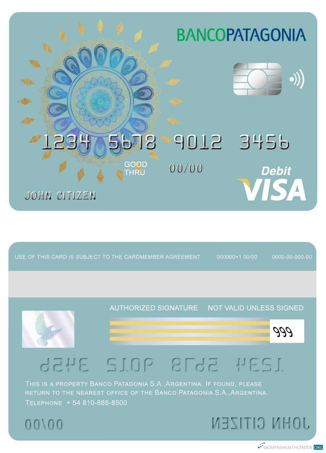 Download Argentina Banco Patagonia S.A. bank visa card Photoshop template